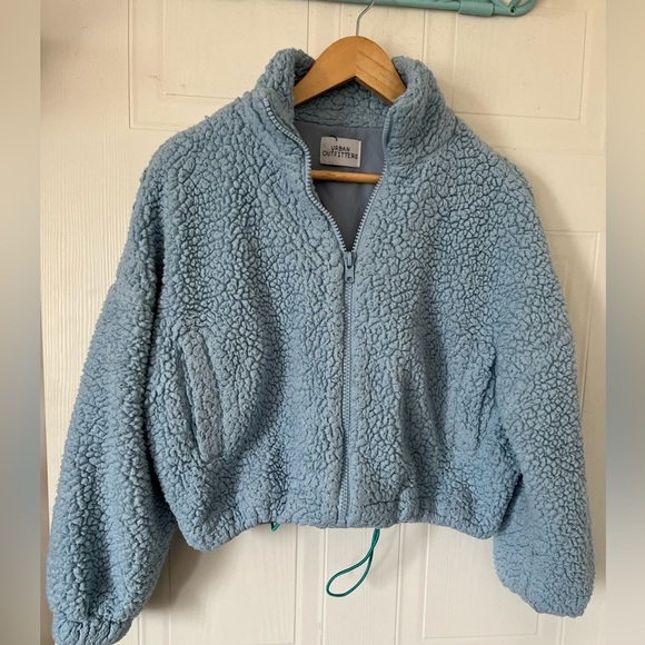 UO Willow Fuzzy Blue Drawstring Teddy Jacket - Picture 15 of 16